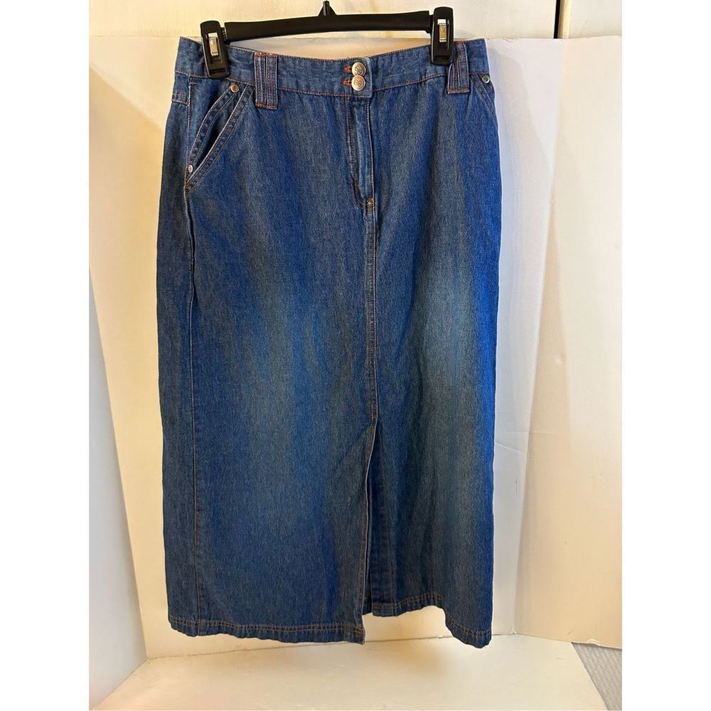 Bill‎ Blass 6 petite denim jean skirt A line with front slit 100 cotton rn#83910
